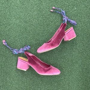 💗 Rampage Velvet Lace Up Slingback Block Heel